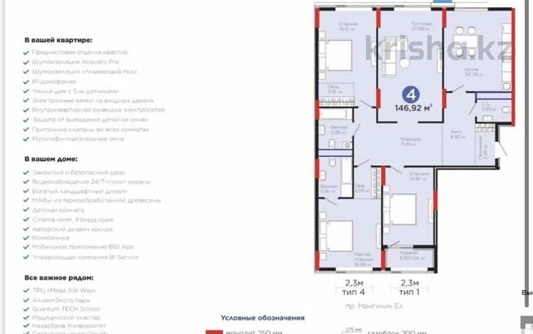 4-комнатная квартира · 147 м² · 8/13 этаж, Мангилик Ел за 142 млн ₸ в Астане, Есильский р-н — фото 2
