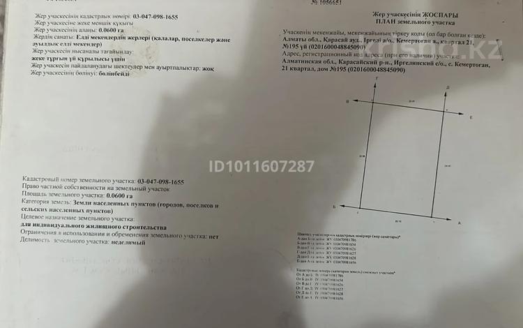 Участок · 6 соток, 21 квартал 195 — Возле бакада за 6.3 млн ₸ в Кемертогане — фото 2