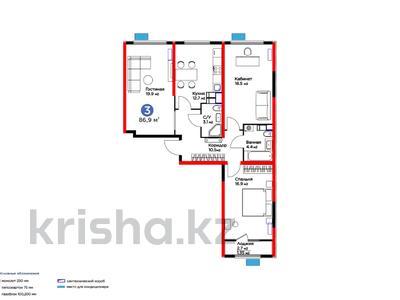 3-комнатная квартира, 86.9 м², 12/12 этаж, ​Туркия 1280/2 за ~ 26.2 млн 〒 в Шымкенте, Абайский р-н