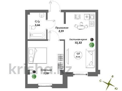 1-комнатная квартира, 33.5 м², 3/3 этаж, 1 мкр 2 за 12.5 млн 〒 в Жана куате