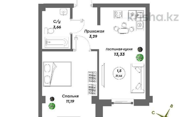1-комнатная квартира, 33.5 м², 3/3 этаж, 1 мкр 2 за 12.5 млн 〒 в Жана куате — фото 2