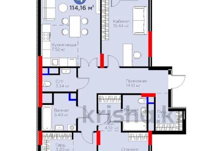 4-бөлмелі пәтер · 114.16 м² · 5/9 қабат, Турар Рыскулов 18 — БИЗНЕС КЛАСС, бағасы: 81 млн ₸ в Астане, Есильский р-н