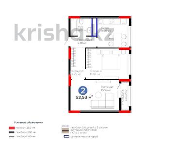 2-комнатная квартира · 52.53 м² · 9 этаж, Е 908 23 за 30 млн 〒 в Астане, Нура р-н
