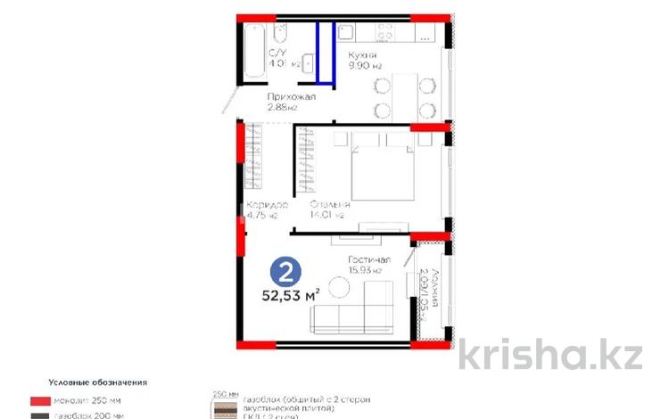 2-комнатная квартира · 52.53 м² · 9/17 этаж, Е 908 23 за 32 млн ₸ в Астане, Нура р-н — фото 2