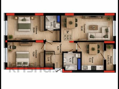 3-бөлмелі пәтер · 90.77 м² · 4/9 қабат, Улы дала 28, бағасы: ~ 56 млн ₸ в Астане, Нура р-н
