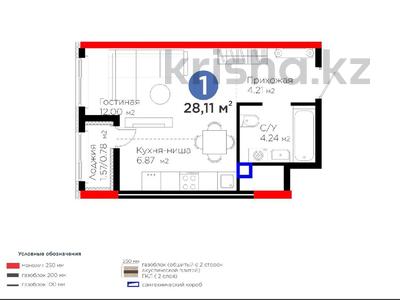 1-комнатная квартира · 28.11 м² · 14/17 этаж, Е 908 23 за 16.9 млн 〒 в Астане, Нура р-н