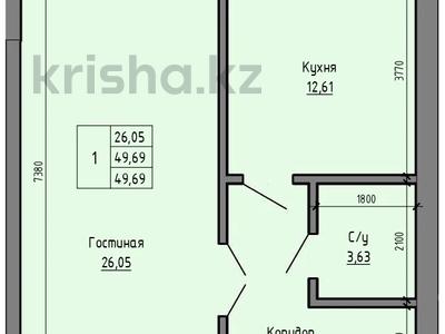 1-бөлмелі пәтер, 49.6 м², 4/5 қабат, Саздинское лесничество 228/5, бағасы: 14.4 млн 〒 в Актобе