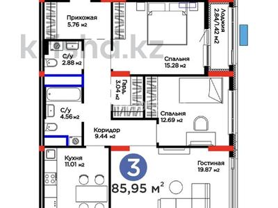 3-бөлмелі пәтер · 86 м² · 5/12 қабат, Е-15 5, бағасы: 53 млн ₸ в Астане, Нура р-н