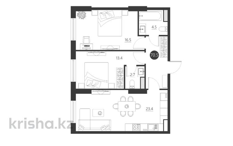 2-комнатная квартира · 70.5 м² · 4/16 этаж, мкр Шымсити, Байдибек би стр. 127/7 за 35 млн ₸ в Шымкенте, Абайский р-н — фото 2