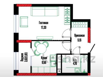 1-комнатная квартира · 38.4 м² · 17/21 этаж, Бухар жырау улица 12/3 — Жк Sandi Qala-2 за ~ 35 млн ₸ в Астане, Есильский р-н