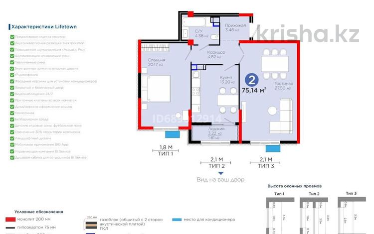 2-комнатная квартира, 76 м², 9/12 этаж, Торекулова 91 — Сейфуллина Маметовой