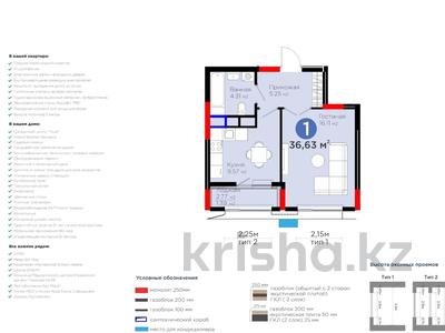 1-комнатная квартира · 36.63 м² · 9/9 этаж, Турар Рыскулов 18/1 за 26 млн ₸ в Астане, Есильский р-н