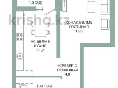 1-комнатная квартира · 38.5 м² · 7/22 этаж, Толе би 19а — БЕЗ КОМИССИИ / РАССРОЧКА / ИПОТЕКА за ~ 20.2 млн ₸ в Астане, Нура р-н