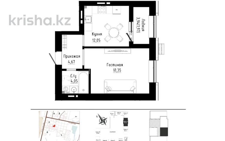 1-комнатная квартира · 41.09 м² · 12/12 этаж, Култегин 3 за 27.5 млн ₸ в Астане, Нура р-н — фото 2