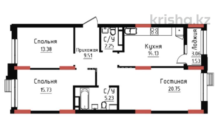 3-бөлмелі пәтер · 82.6 м² · 4/9 қабат, Чингиз Айтматов 24/4, бағасы: 51 млн ₸ в Астане, Нура р-н — фото 2