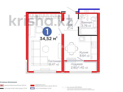 1-бөлмелі пәтер · 34.52 м² · 3/17 қабат, Улы Дала 10, бағасы: 24 млн ₸ в Астане, Нура р-н