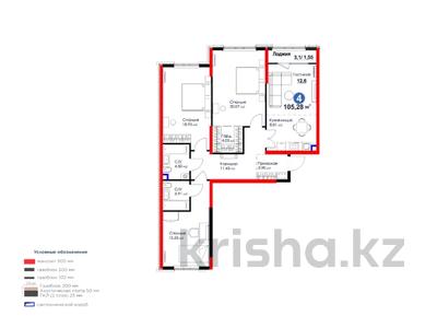 4-бөлмелі пәтер · 105 м² · 1/9 қабат, К. Толеметова, бағасы: ~ 52.9 млн ₸ в Шымкенте, Абайский р-н