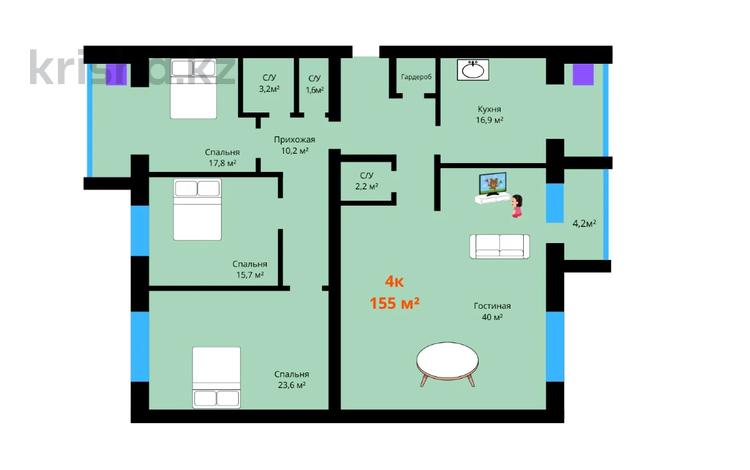 4-комнатная квартира, 155 м², 2/5 этаж, Мангилик Ел за ~ 38.8 млн 〒 в Актобе — фото 6