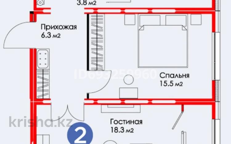 2-комнатная квартира, 62.69 м², 11/14 этаж, Е-305 за 27.5 млн 〒 в Астане, Есильский р-н — фото 2