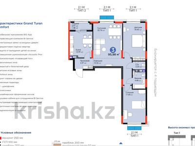3-комнатная квартира, 95.98 м², 3/9 этаж, Туран за ~ 41.7 млн 〒 в Астане