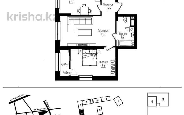 2-комнатная квартира · 65 м² · 1/12 этаж, мкр Тастак-2, Ауэзова 3г/2 — Гоголя за 65 млн ₸ в Алматы, Алмалинский р-н — фото 2