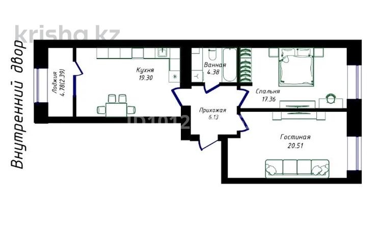 2-бөлмелі пәтер · 70.7 м² · 6/9 қабат, Жубан Молдагалиев 6г, бағасы: 38 млн ₸ в Астане, Нура р-н — фото 3