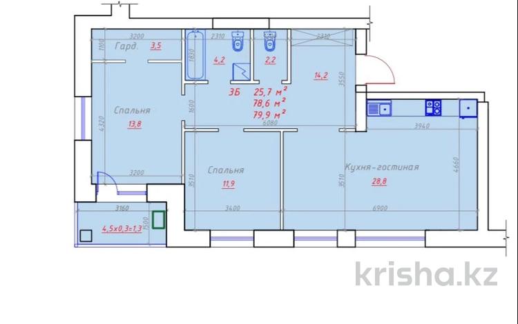 3-комнатная квартира, 79.9 м², 2/5 этаж, мкр. Алтын орда за 24 млн 〒 в Актобе, мкр. Алтын орда — фото 2