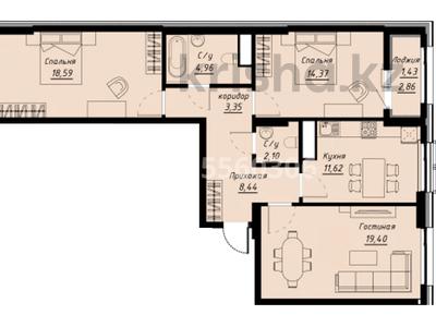 3-бөлмелі пәтер · 86.1 м² · 5/9 қабат, Е 430 улица 2/4 — Айтматова/Мухамедханова, бағасы: 45.7 млн ₸ в Астане, Нура р-н