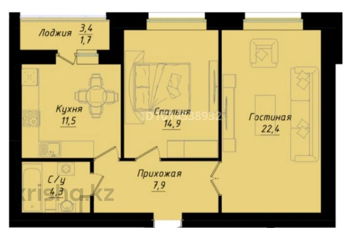 2-комнатная квартира · 63 м² · 10/12 этаж, Улы Дала 40 за 36 млн ₸ в Астане, Нура р-н — фото 2