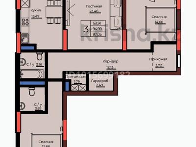 3-бөлмелі пәтер · 97.05 м² · 8/14 қабат, Ұлы Дала — Айтматова, бағасы: 63 млн ₸ в Астане, Нура р-н