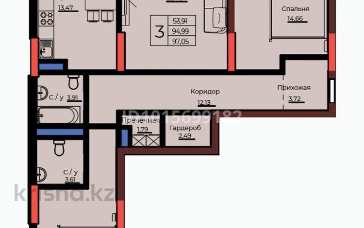 3-бөлмелі пәтер · 97.05 м² · 8/14 қабат, Ұлы Дала — Айтматова, бағасы: 63 млн ₸ в Астане, Нура р-н — фото 8