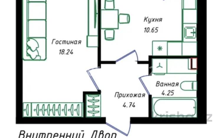 1-бөлмелі пәтер · 39.65 м² · 1/12 қабат, Чингиз Айтматов 77/11, бағасы: 22 млн ₸ в Астане, Сарыарка р-н — фото 2