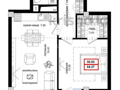 2-комнатная квартира, 54.37 м², 6/9 этаж, E-10 J за ~ 19.1 млн 〒 в Астане