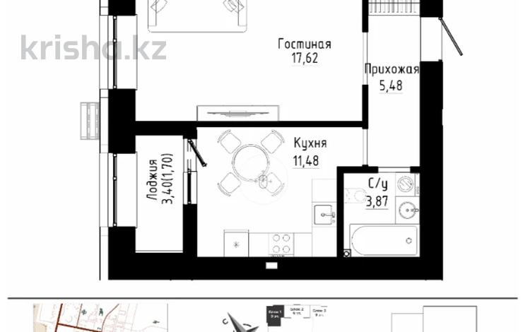 1-бөлмелі пәтер · 40.15 м² · 2 қабат, Култегин 3, бағасы: ~ 27.7 млн ₸ в Астане, Нура р-н — фото 2