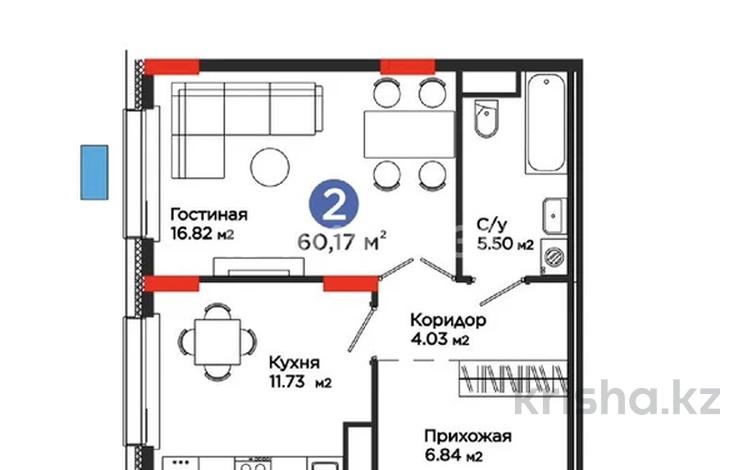 2-бөлмелі пәтер · 60 м² · 7/10 қабат, Шоссе Коргалжын 24/2, бағасы: 40 млн ₸ в Астане, Нура р-н — фото 2