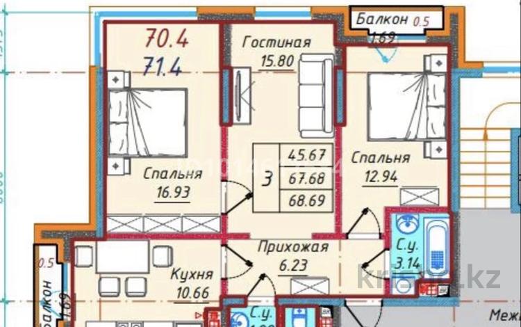 3-комнатная квартира · 71.4 м² · 2/6 этаж, мкр Кайрат уч. 377 за ~ 50 млн ₸ в Алматы, Турксибский р-н — фото 2