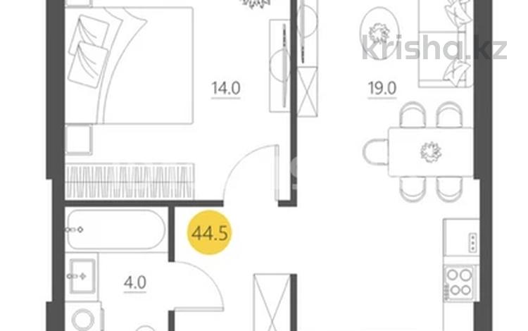 1-комнатная квартира · 44.5 м² · 9/9 этаж, мкр Шымсити, ул. 189 квартал 241А за 20 млн ₸ в Шымкенте, Абайский р-н — фото 2