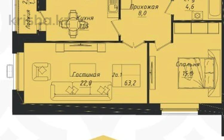2-комнатная квартира · 64 м² · 10/12 этаж, Улы Дала 40 — Казыбек би. пр. Туран. за 34 млн ₸ в Астане, Нура р-н — фото 2