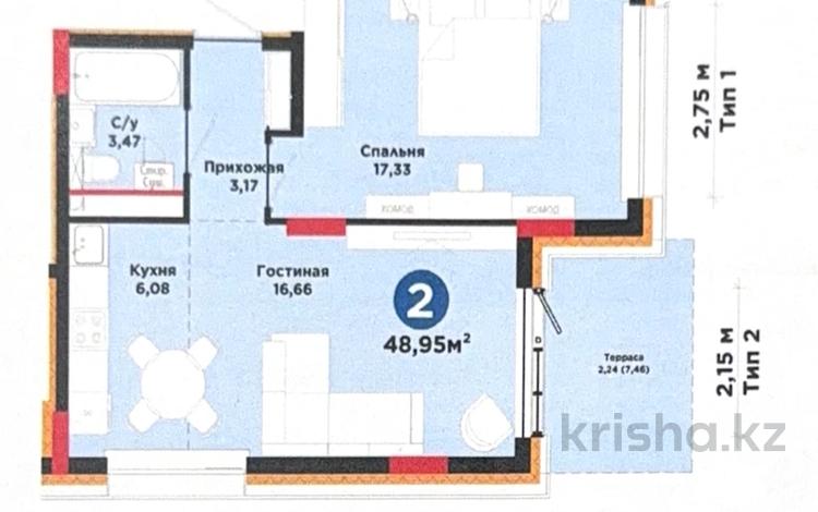 2-комнатная квартира · 48.95 м² · 2/12 этаж, Хусейн бен Талал 11/1 за 33 млн ₸ в Астане, Нура р-н — фото 2