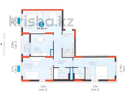 3-бөлмелі пәтер · 90 м² · 3/8 қабат, Е-15 5, бағасы: 53.5 млн ₸ в Астане, Нура р-н
