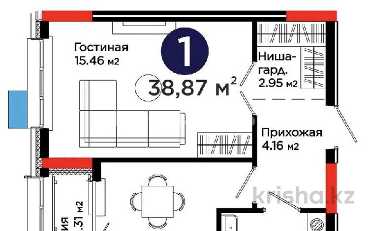 1-бөлмелі пәтер · 39 м² · 9/9 қабат, Е-321 6/2 — сдача 31 октября, бағасы: 33 млн ₸ в Астане, Есильский р-н — фото 2