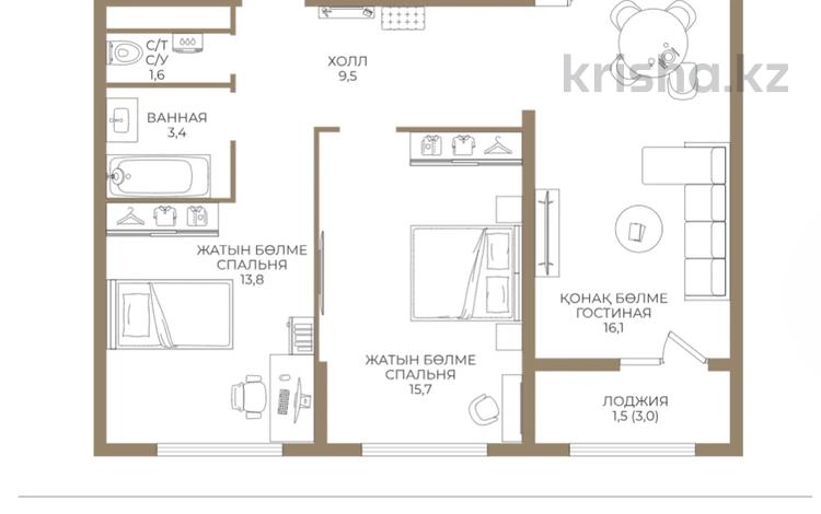 3-комнатная квартира · 67.6 м² · 6/9 этаж, Ботакоз 5 за ~ 37 млн ₸ в Алматы, Алатауский р-н — фото 2