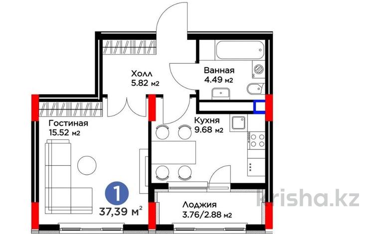 1-бөлмелі пәтер · 38 м² · 4/9 қабат, Е 915 19 — !СУПЕР ГОРЯЧКА!ВИДОВАЯ!, бағасы: ~ 25 млн ₸ в Астане, Есильский р-н — фото 4