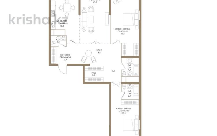 3-комнатная квартира · 124.3 м² · 14/16 этаж, Розыбакиева 197/2 за ~ 125.8 млн ₸ в Алматы, Бостандыкский р-н — фото 2
