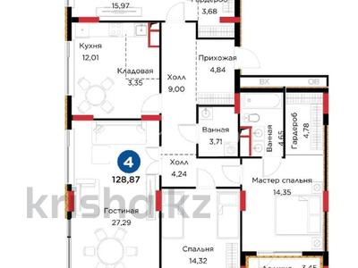 4-комнатная квартира · 128.87 м² · 3/9 этаж, ул. Сагадата Нурмагамбетова 15 за 85 млн ₸ в Астане, Алматы р-н