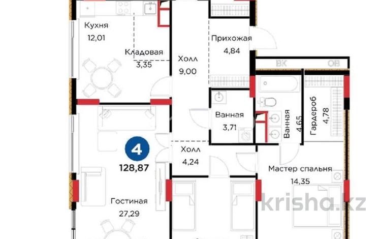 4-комнатная квартира · 128.87 м² · 3/9 этаж, ул. Сагадата Нурмагамбетова 15 за 85 млн ₸ в Астане, Алматы р-н — фото 5