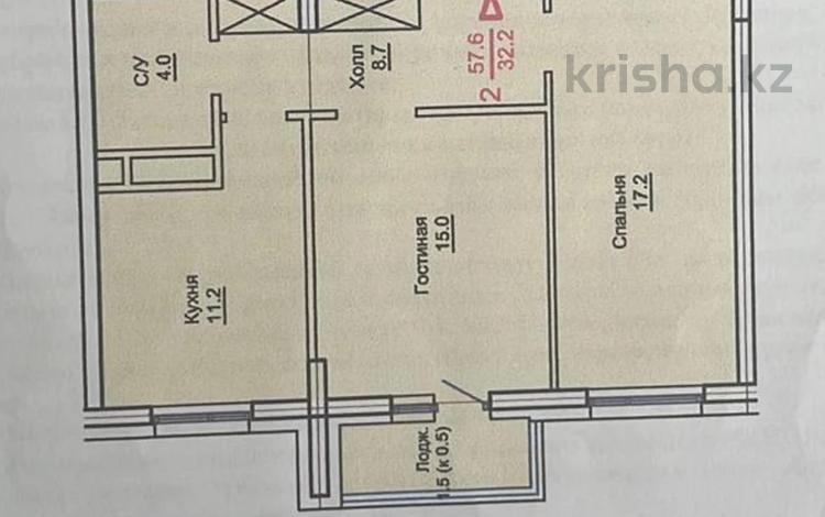 2-бөлмелі пәтер · 57.6 м² · 1/9 қабат, Айтеке би 7, бағасы: 23.5 млн 〒 в Астане, Нура р-н — фото 2