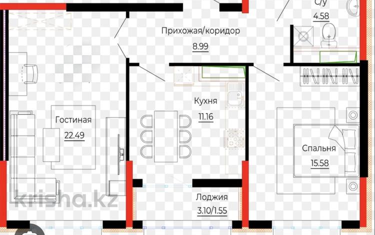 3-бөлмелі пәтер · 65 м² · 6/18 қабат, Е 882 7, бағасы: ~ 32.8 млн ₸ в Астане, Нура р-н — фото 13
