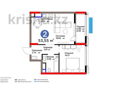2-комнатная квартира, 53 м², 6/9 этаж, Бухар жырау 26 за 36.7 млн 〒 в Астане