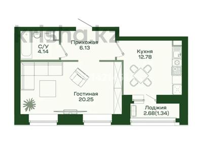 1-бөлмелі пәтер · 44.3 м² · 2/9 қабат, Шамши Калдаяков 60A, бағасы: 24.5 млн ₸ в Астане, Сарайшык р-н